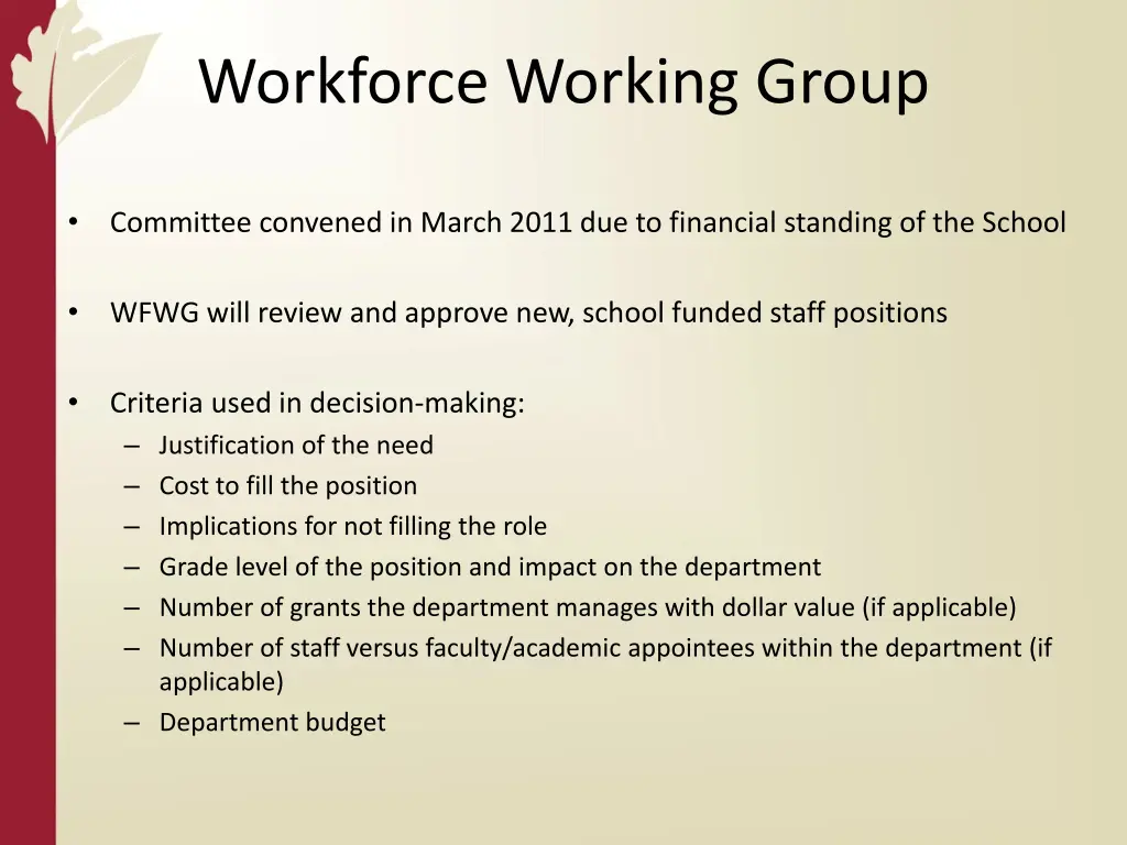 workforce working group