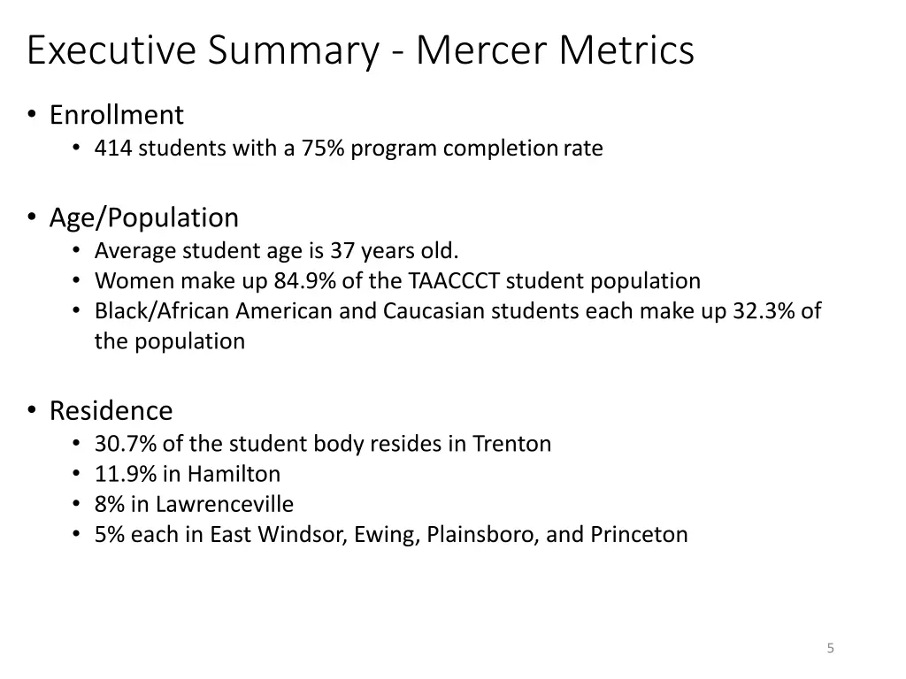 executive summary mercer metrics