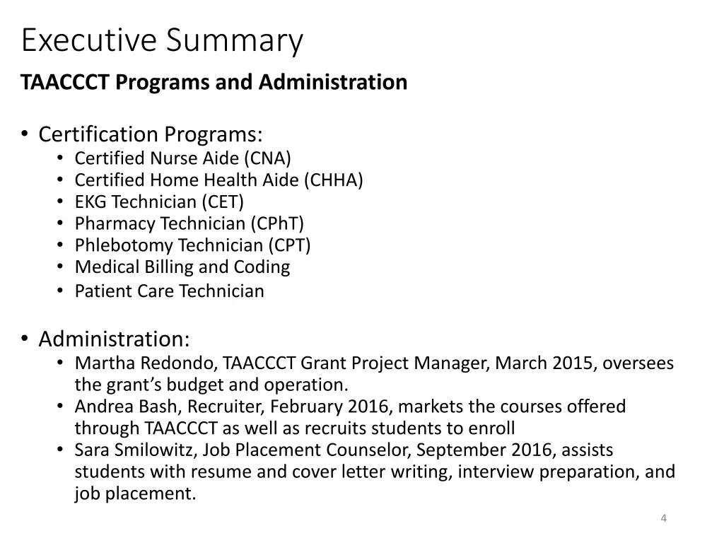 executive summary taaccct programs