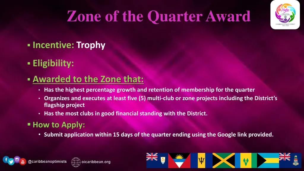 zone of the quarter award