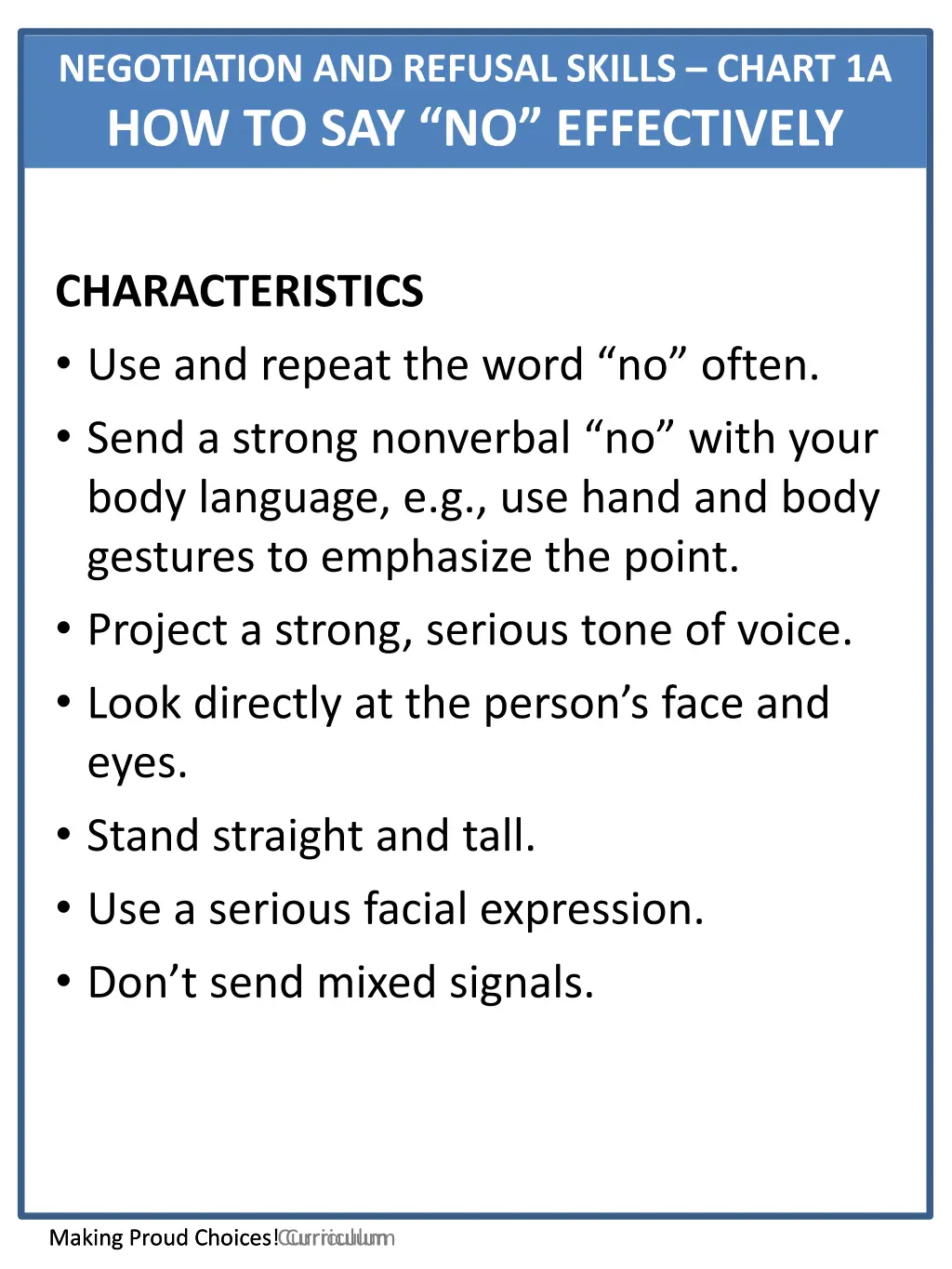 negotiation and refusal skills chart