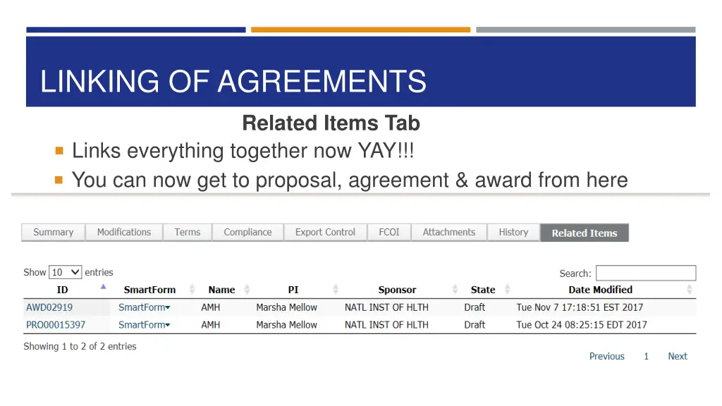 linking of agreements