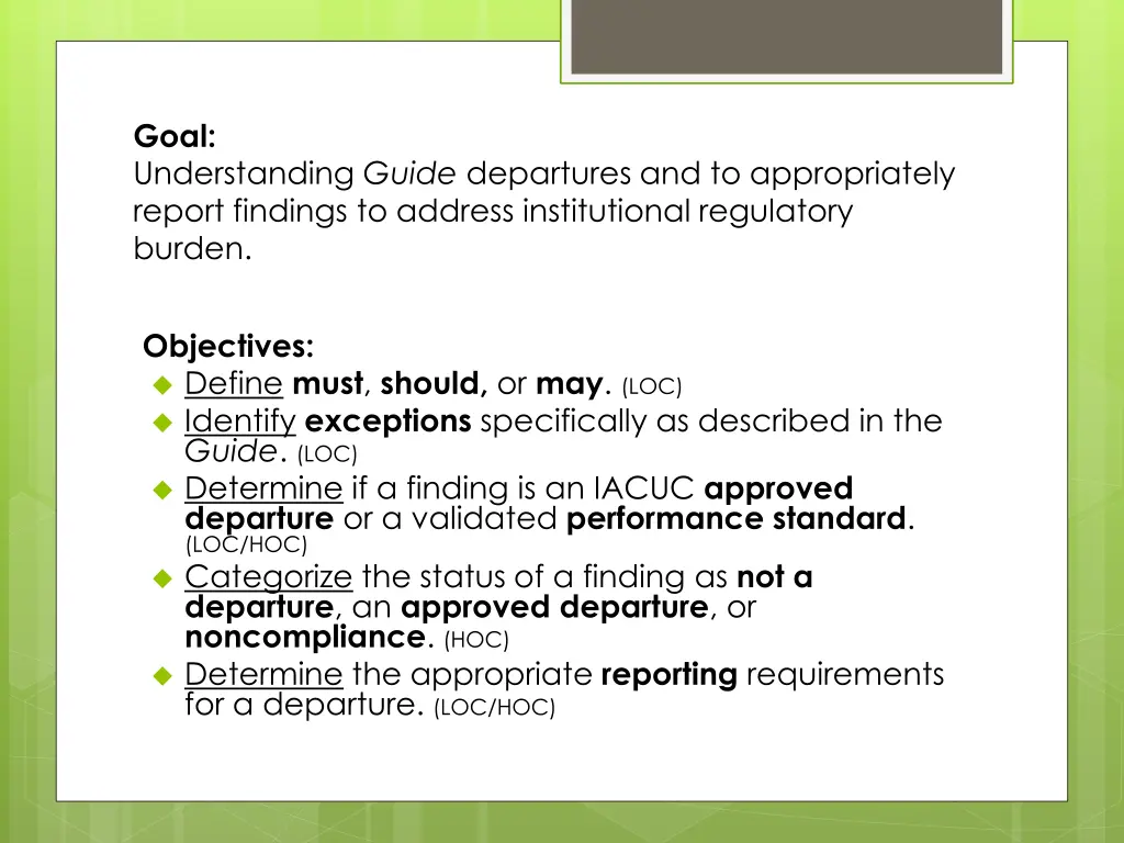 goal understanding guide departures