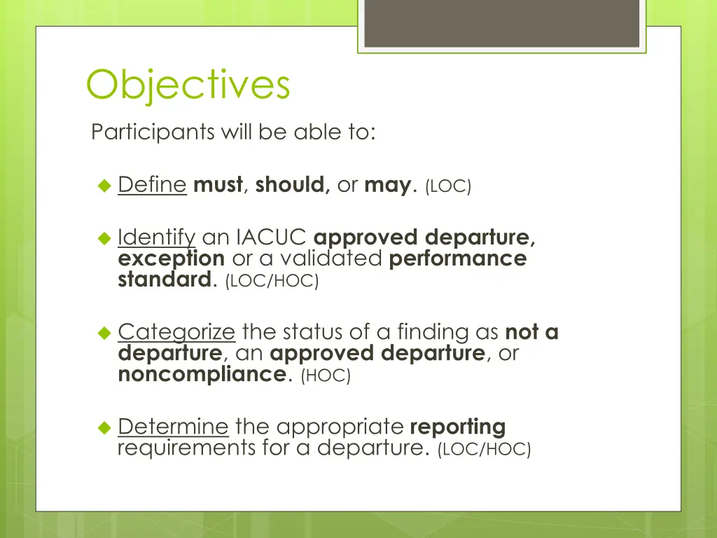 objectives participants will be able to