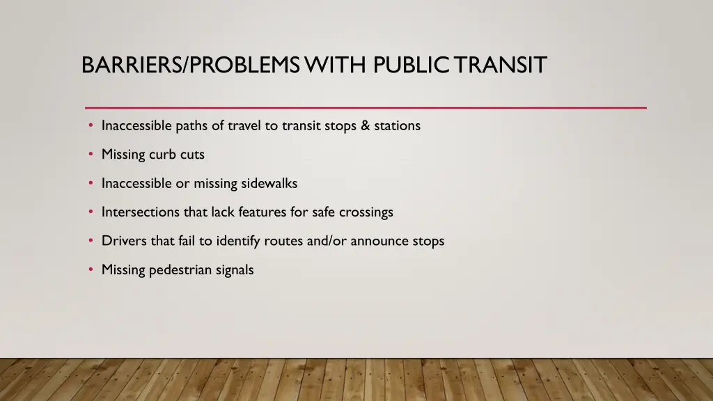 barriers problems with public transit