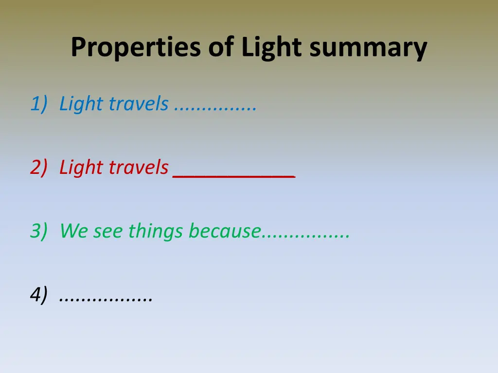 properties of light summary