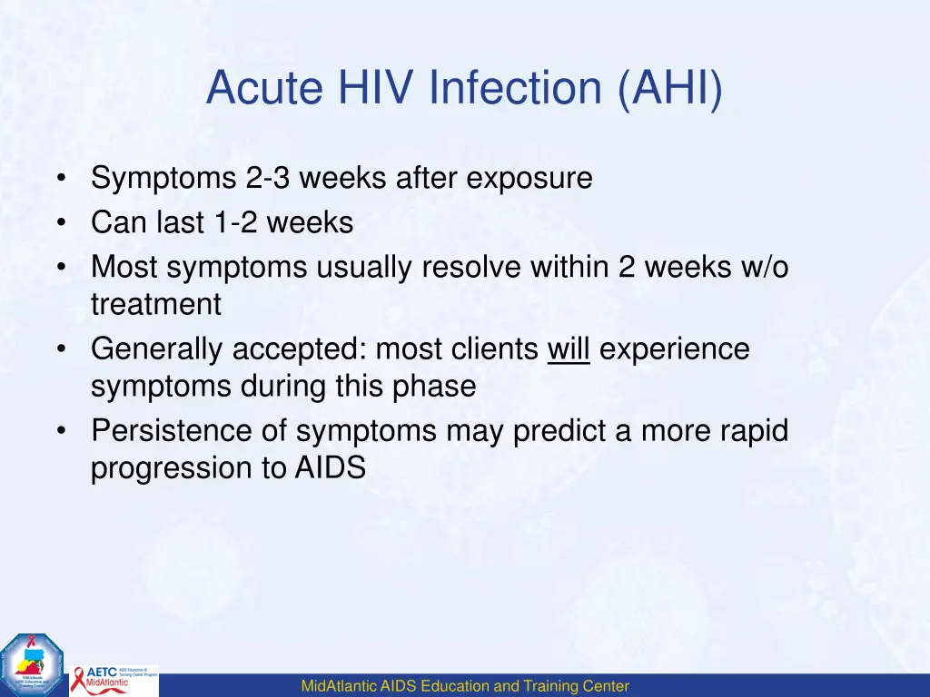 acute hiv infection ahi