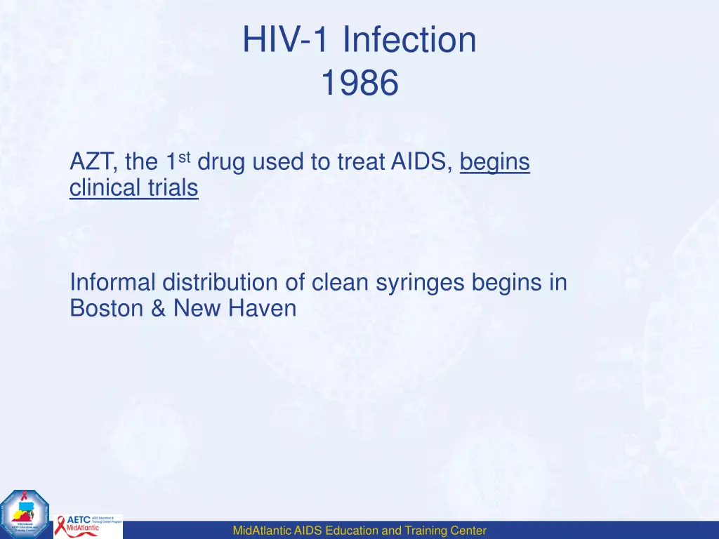 hiv 1 infection 1986