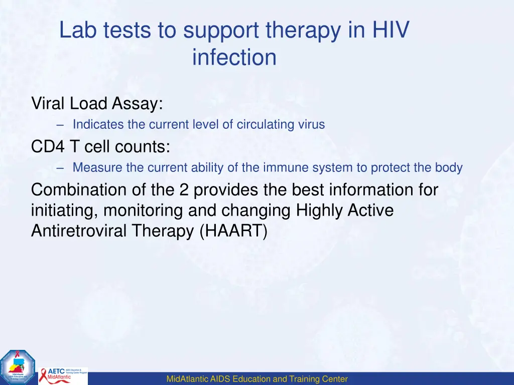 lab tests to support therapy in hiv infection