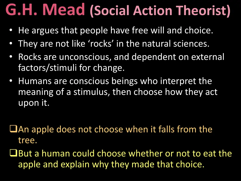 g h mead social action theorist he argues that