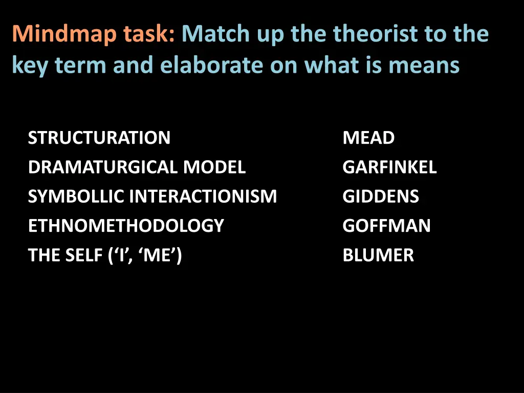 mindmap task match up the theorist