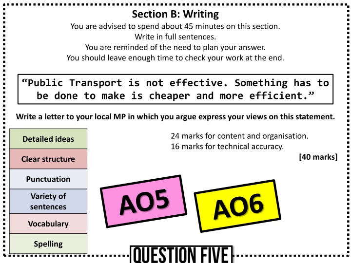 section b writing