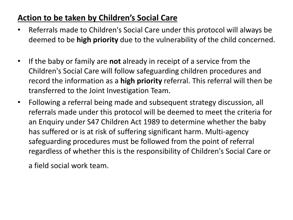 action to be taken by children s social care