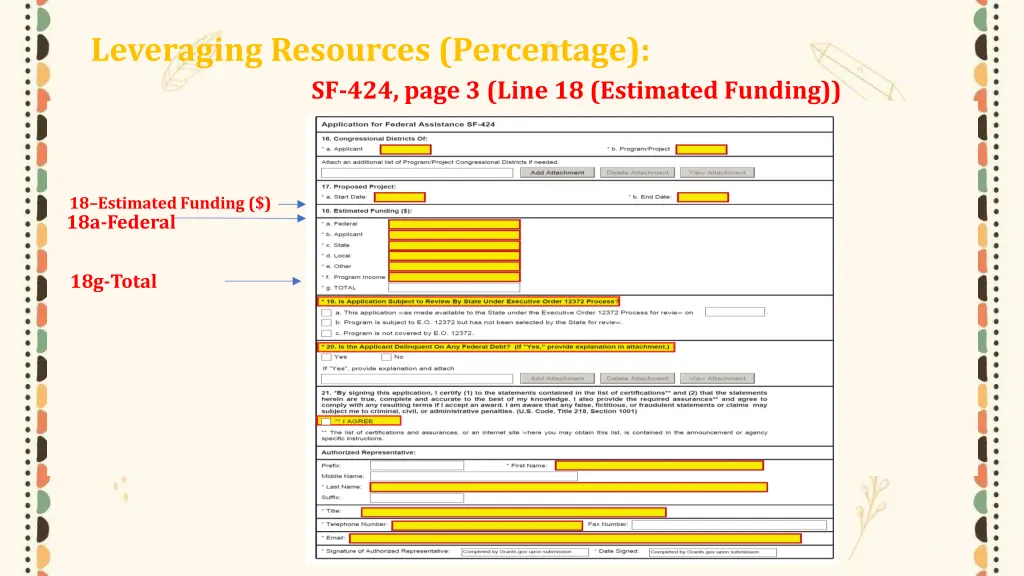 leveraging resources percentage sf 424 page