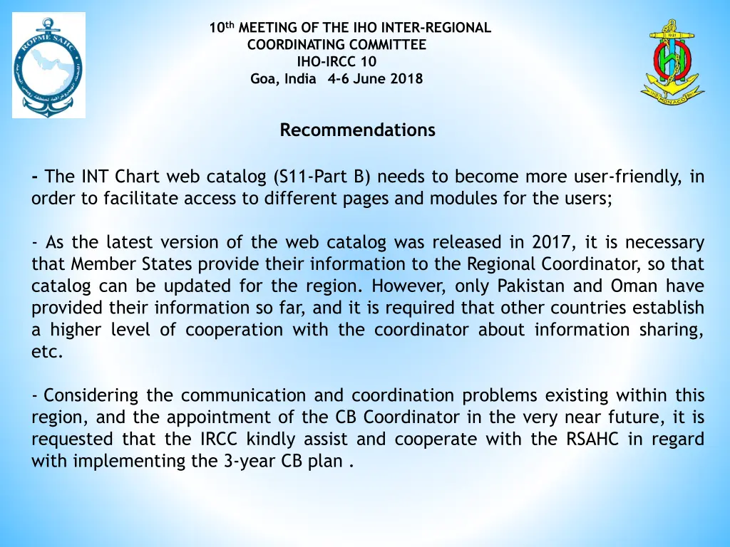 10 th meeting of the iho inter regional 7