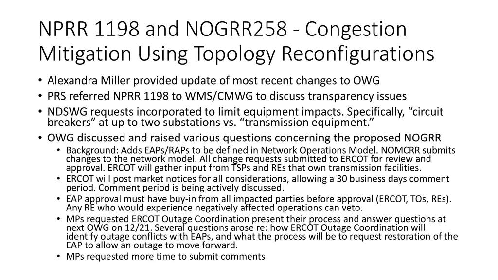 nprr 1198 and nogrr258 congestion mitigation