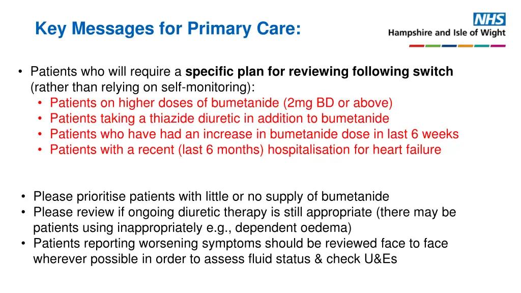 key messages for primary care 1