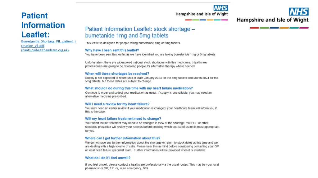 patient information leaflet bumetanide shortage