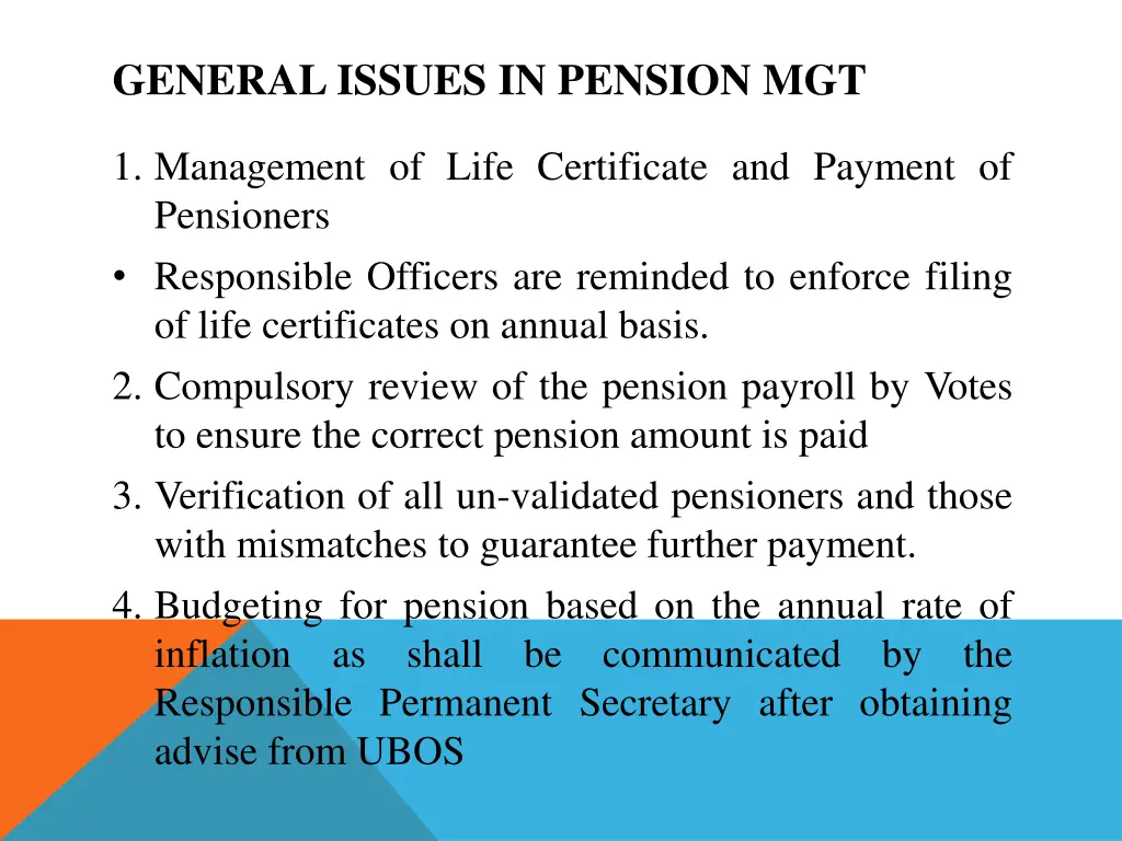 general issues in pension mgt