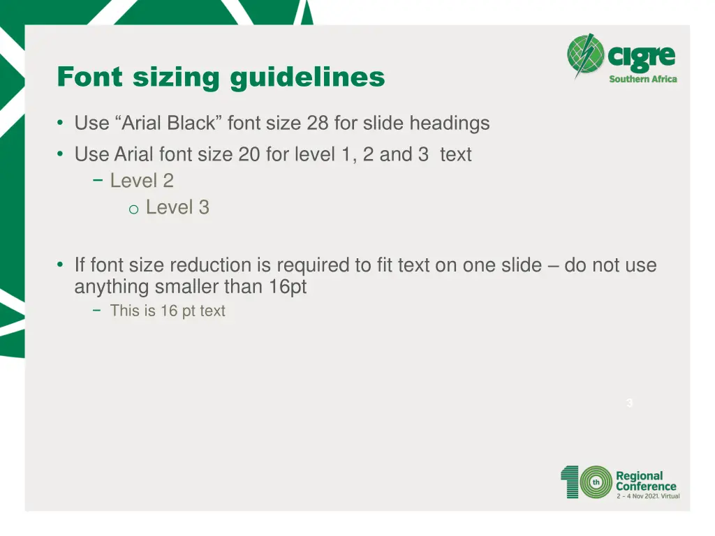 font sizing guidelines