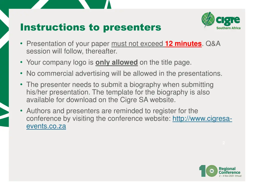 instructions to presenters