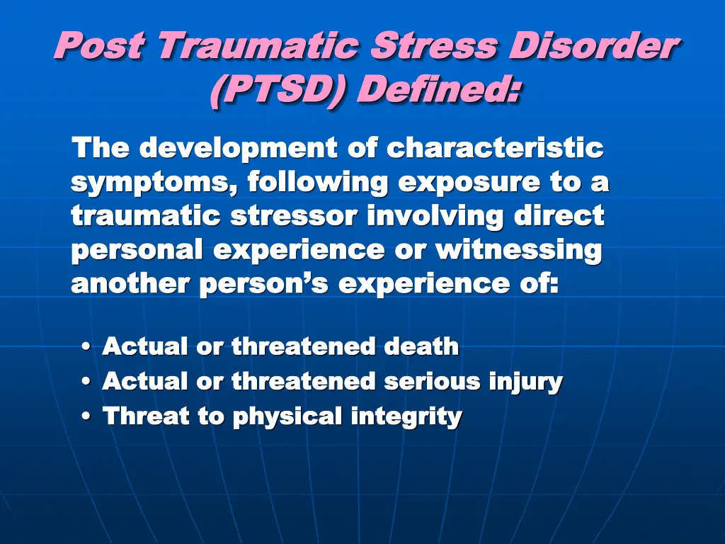 post traumatic stress disorder post traumatic