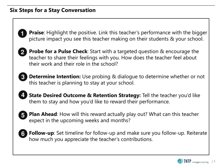 six steps for a stay conversation