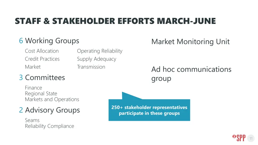 staff stakeholder efforts march june