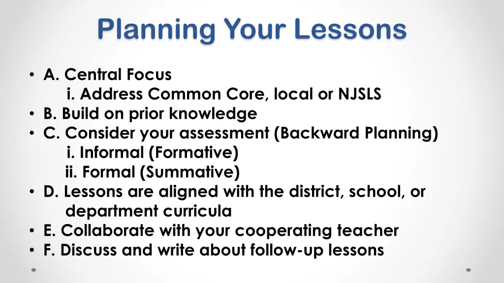 planning your lessons