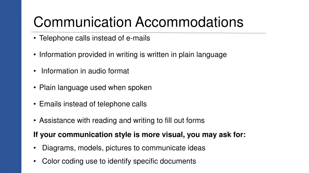 communication accommodations telephone calls