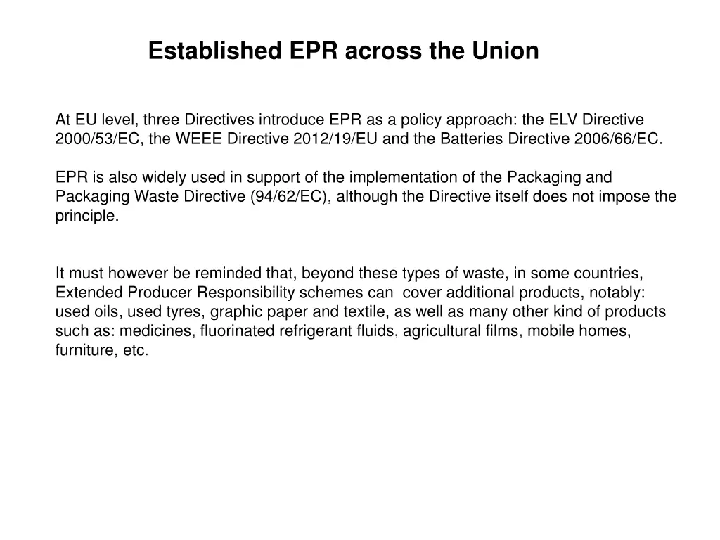 established epr across the union