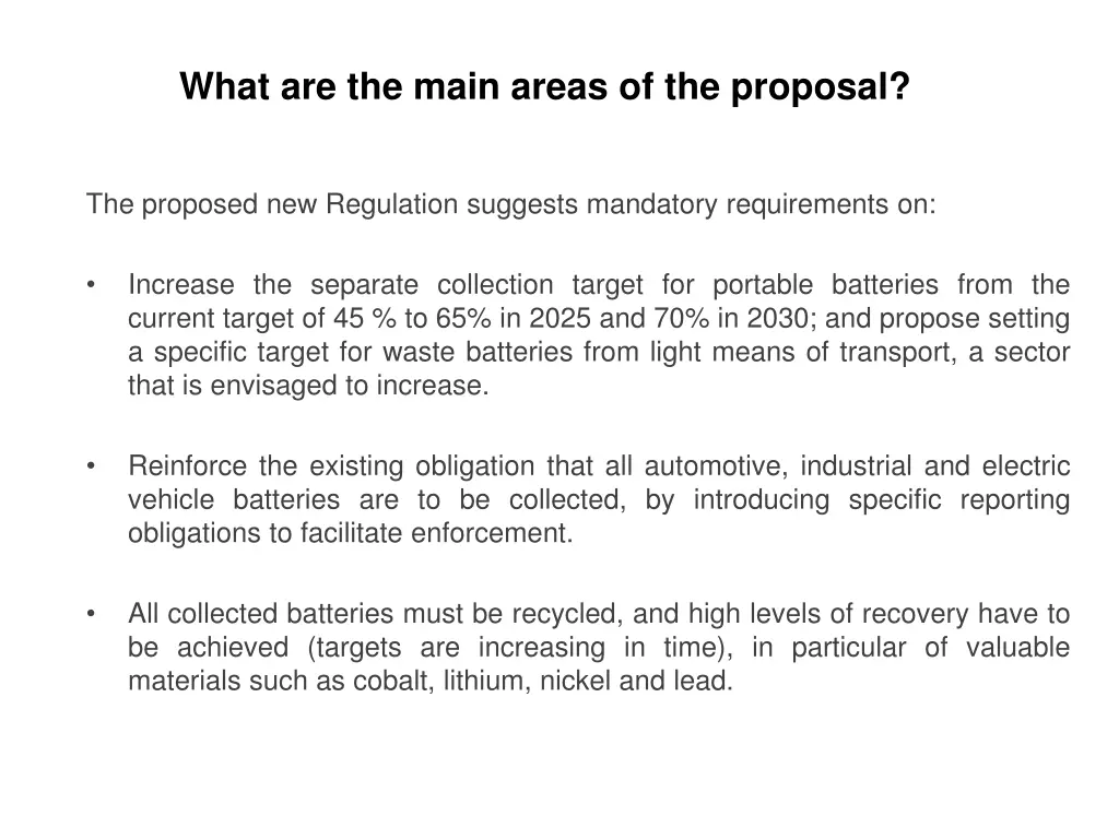 what are the main areas of the proposal 1