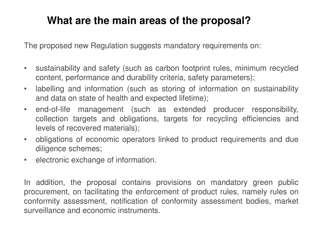 what are the main areas of the proposal