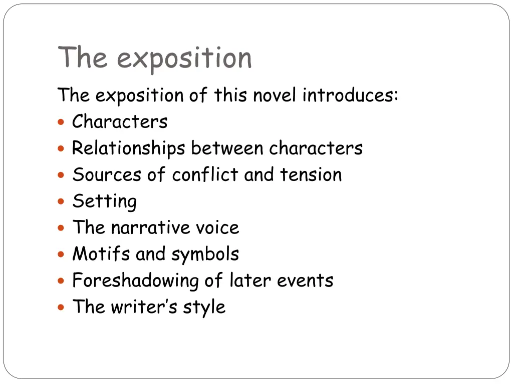 the exposition the exposition of this novel