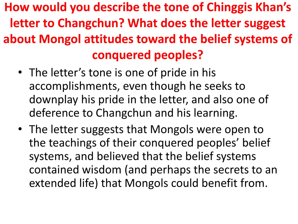 how would you describe the tone of chinggis khan