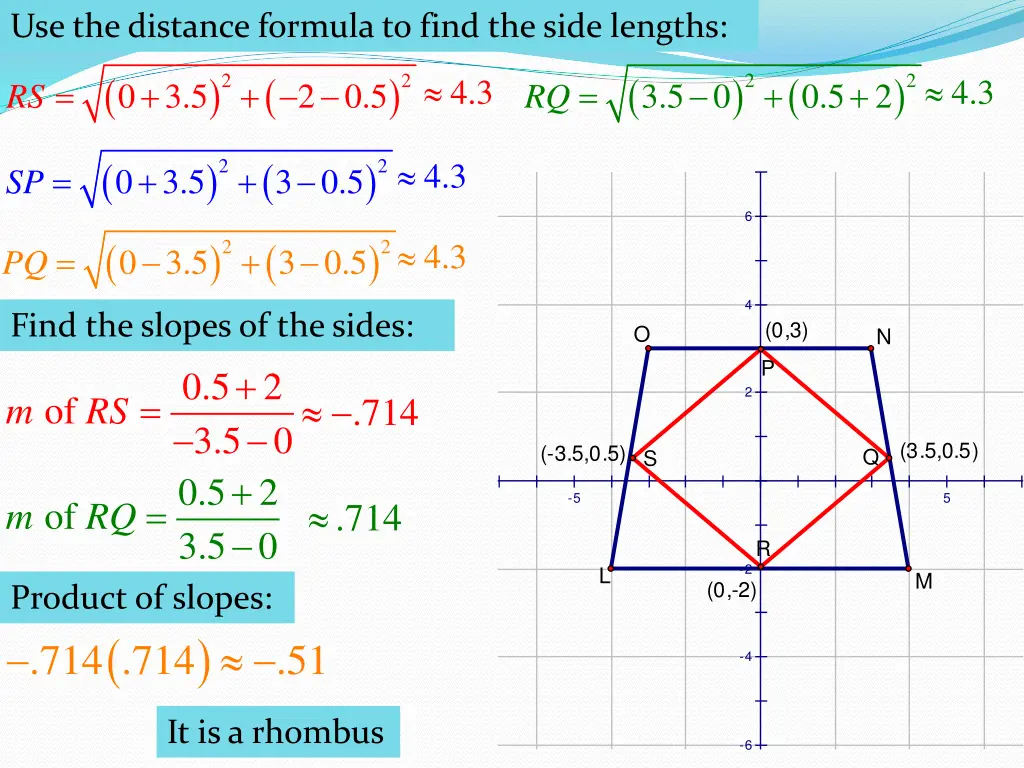 use the distance formula to find the side lengths