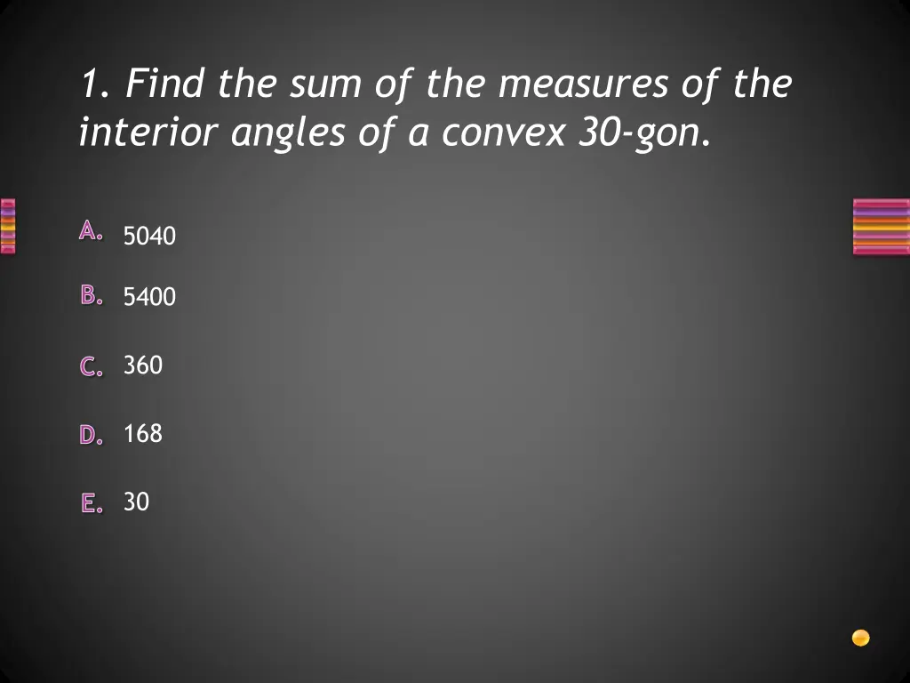 1 find the sum of the measures of the interior