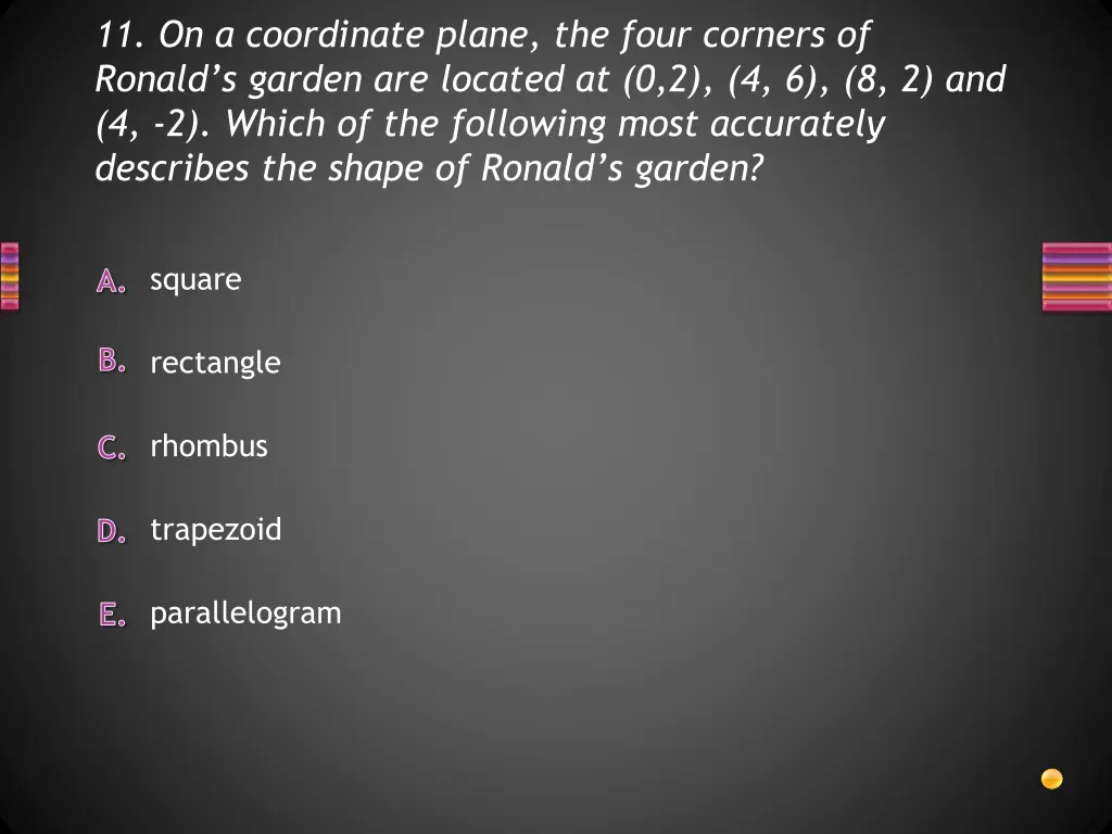 11 on a coordinate plane the four corners