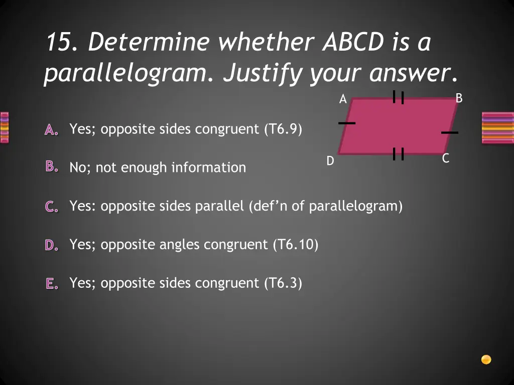 15 determine whether abcd is a parallelogram