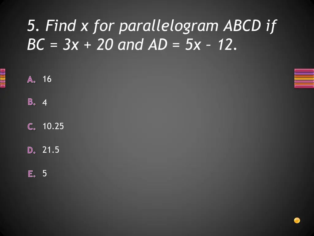 5 find x for parallelogram abcd