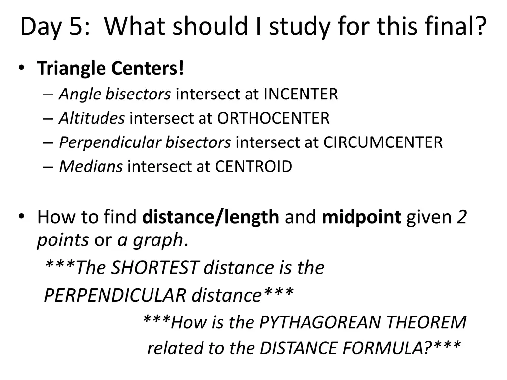 day 5 what should i study for this final