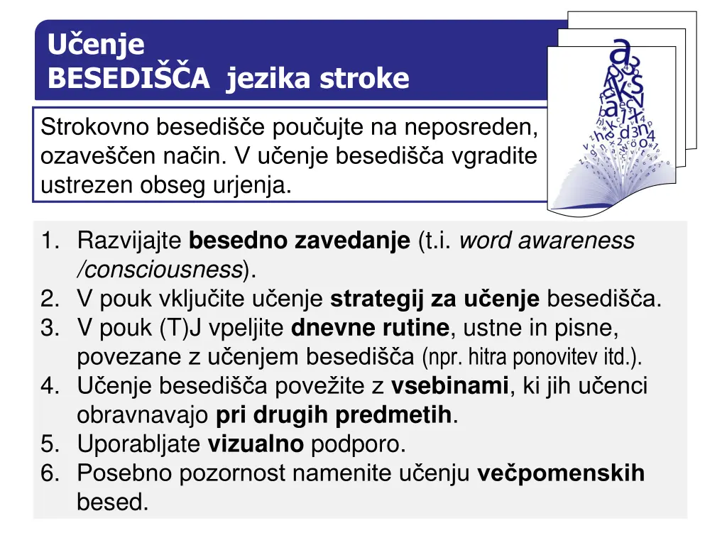 u enje besedi a jezika stroke