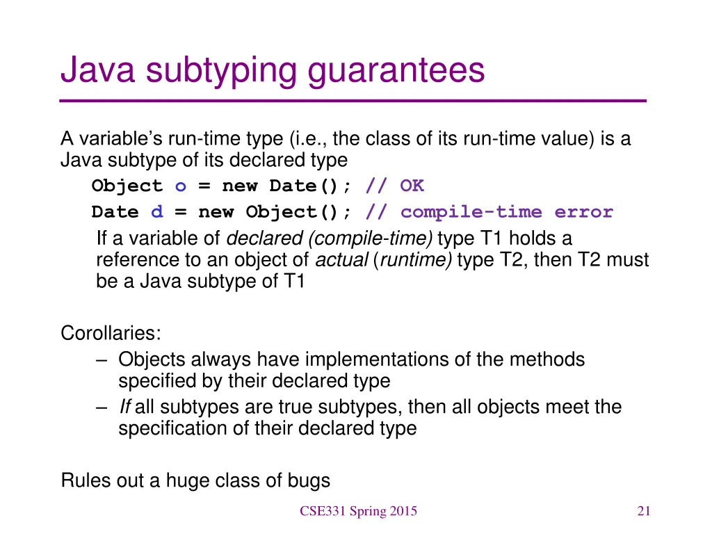 java subtyping guarantees