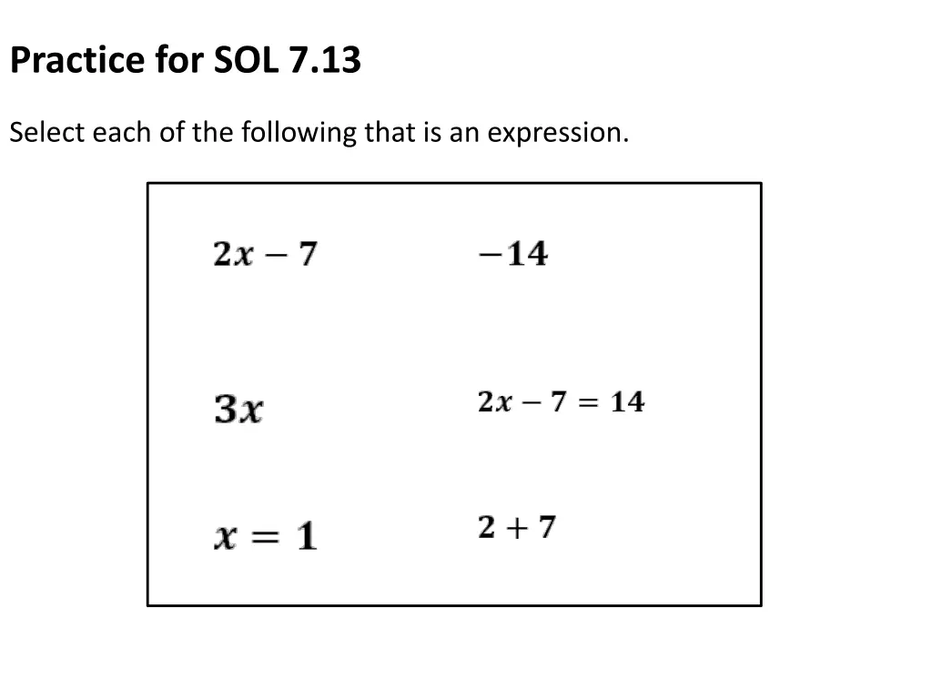 practice for sol 7 13