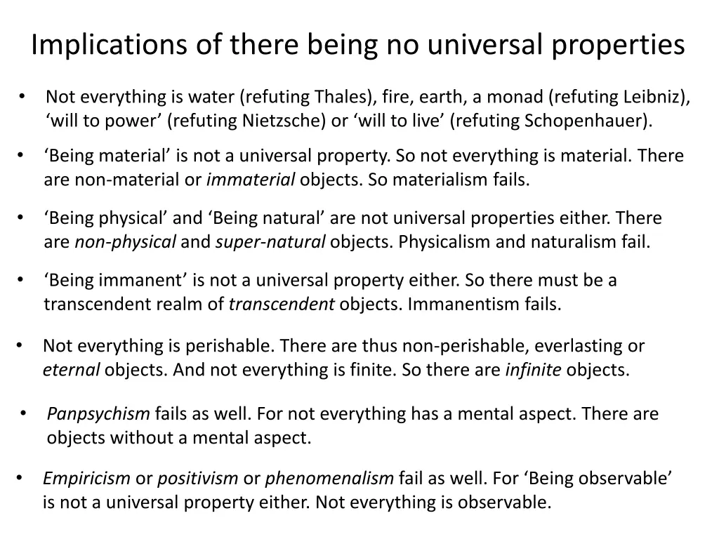 implications of there being no universal