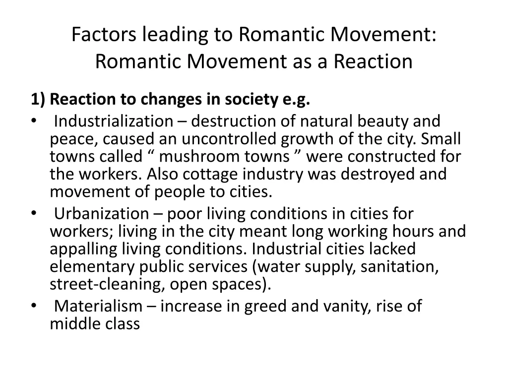 factors leading to romantic movement romantic