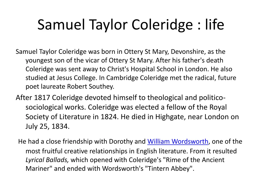 samuel taylor coleridge life