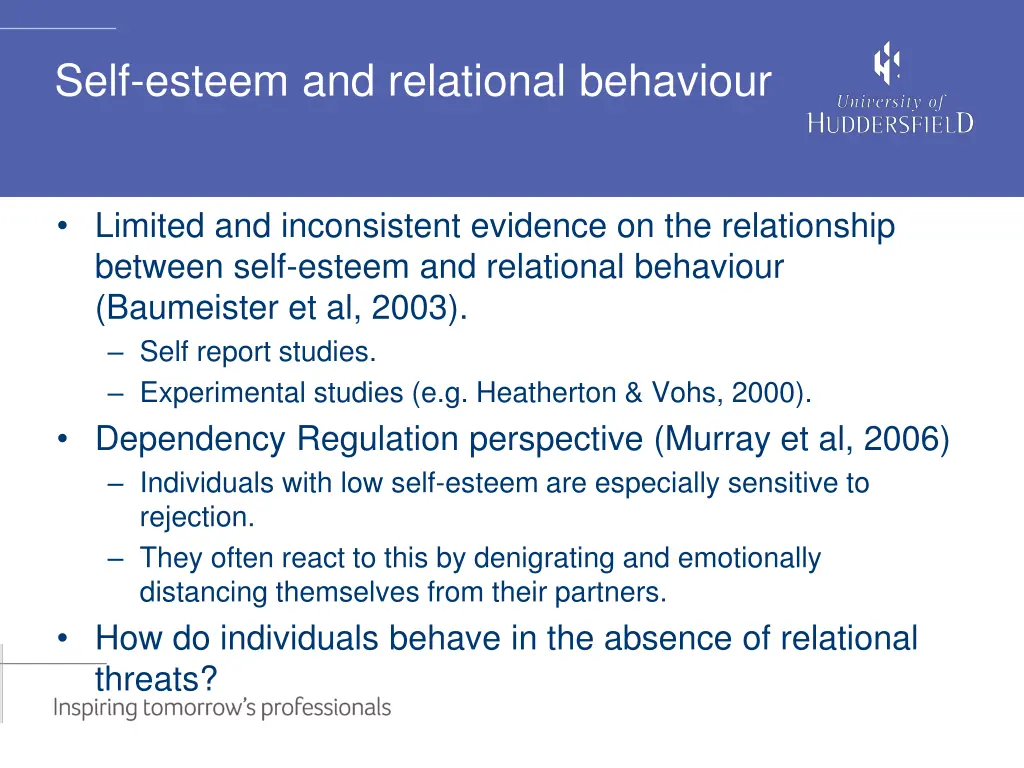 self esteem and relational behaviour