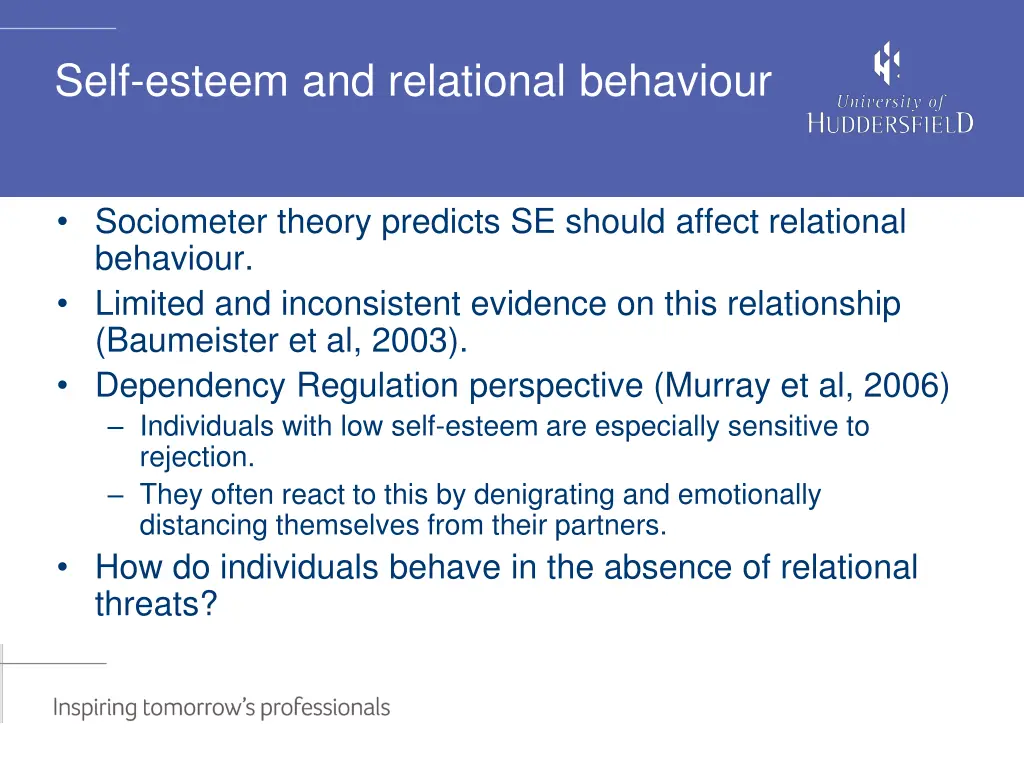 self esteem and relational behaviour