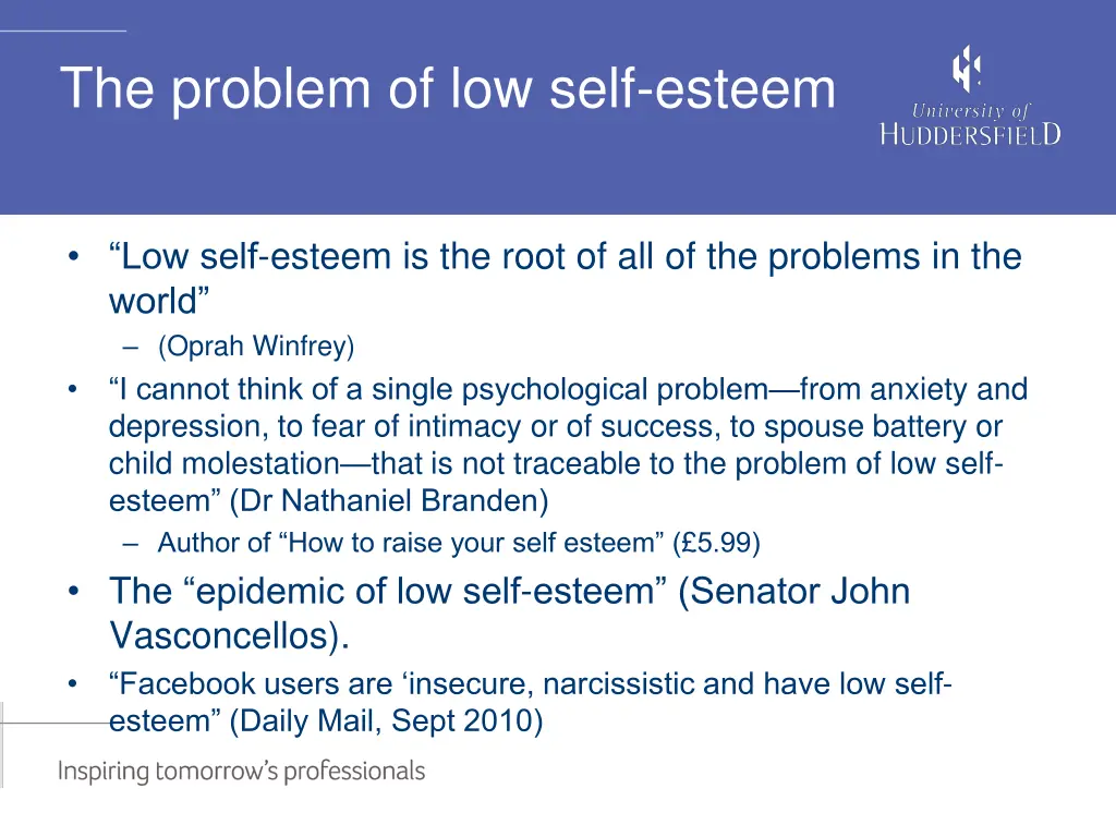 the problem of low self esteem